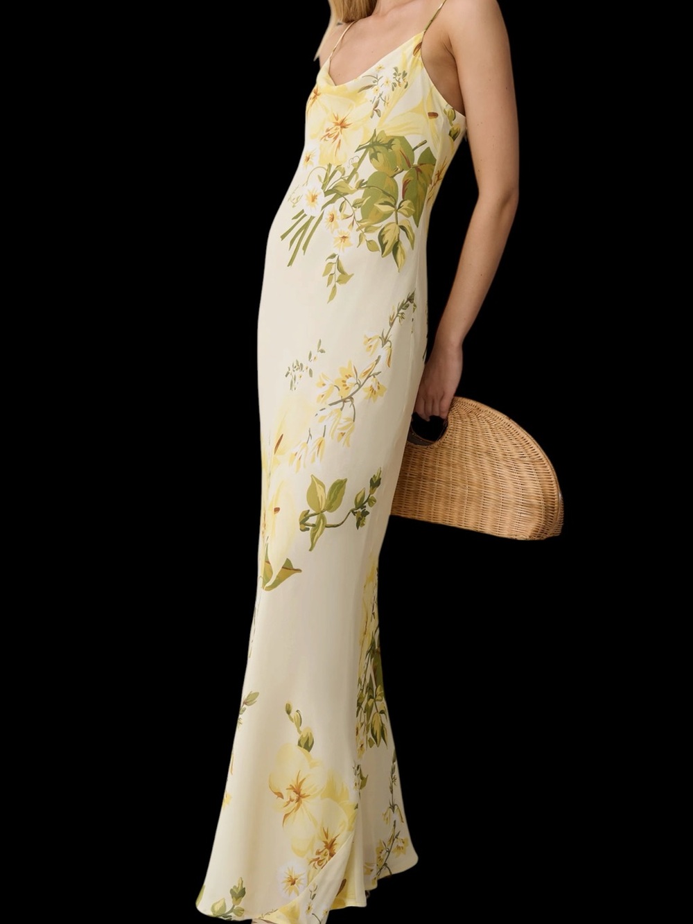 Few Moda o.p.t. Euridice Dress Yellow Green Floral Slip Dress Maxi NWT